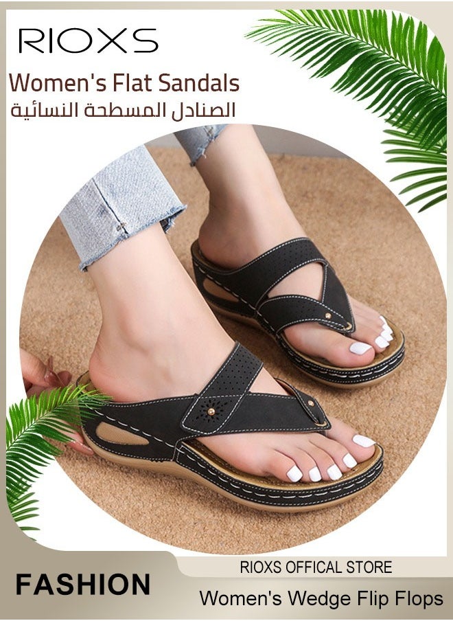 Women's Fashion Wedge Flip Flops Casual Summer Slippers with Arch Support Staps Non-slip Platform Sandals for Indoor or Outdoor Use