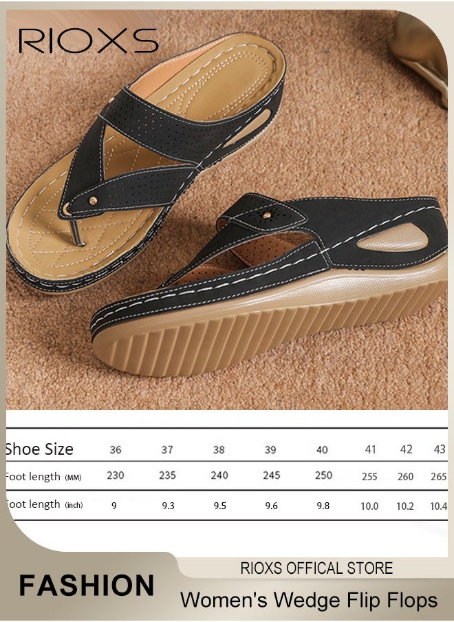 Women's Fashion Wedge Flip Flops Casual Summer Slippers with Arch Support Staps Non-slip Platform Sandals for Indoor or Outdoor Use