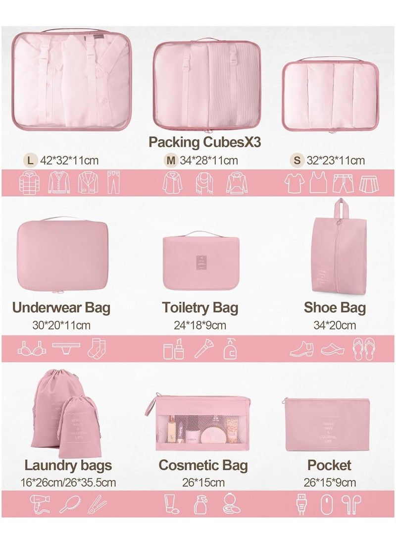 A set of 10 travel luggage organizer, packaging cube, luggage organizer, suitcase storage bag