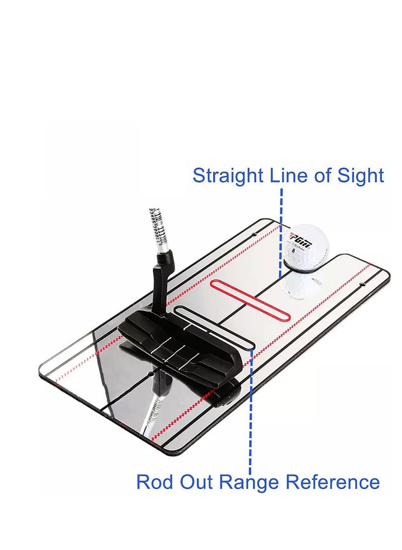 Golf Putting Mirror Putter Line Portable Putting Aid Professional Golf Training Equipment Golf Putting Practice for Beginners with a Black Golf Towel