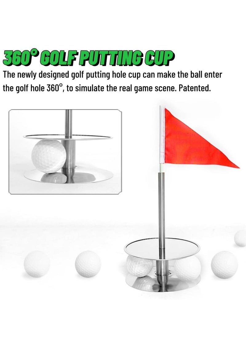 Golf Putting Hole, 360° Golf Green Practice Hole Cup Indoor and Outdoor, Portable Putting Hole for Golf Putt Training, Durable Stainless Steel and Aluminum