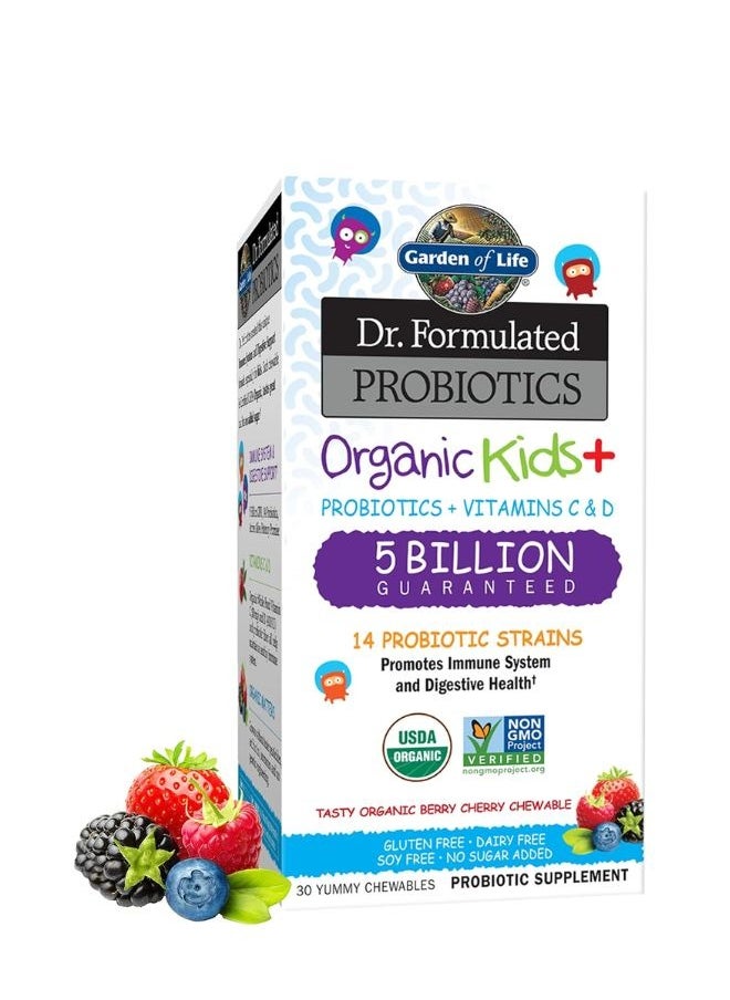 Garden of Life Dr. Formulated Probiotics Organic Kids+ Plus Vitamin C & D - Berry Cherry - 30 Chewable