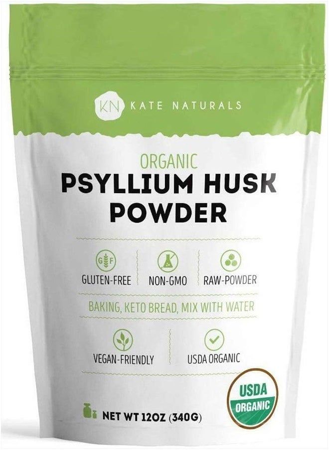 Psyllium Husk Powder for Baking, Fiber & Digestion. Psyllium Seed Powder for Dogs & Cats (12oz, Organic, Gluten Free, Pet Safe)