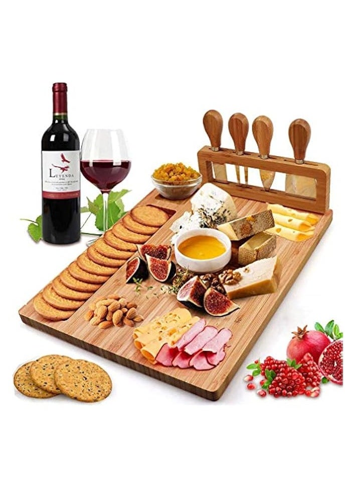 Cheese Board Set, Charcuterie Platter and Serving Meat Board Including 4 Stainless Steel Knife and Serving Utensils