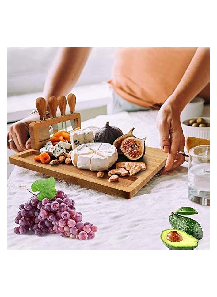 Cheese Board Set, Charcuterie Platter and Serving Meat Board Including 4 Stainless Steel Knife and Serving Utensils