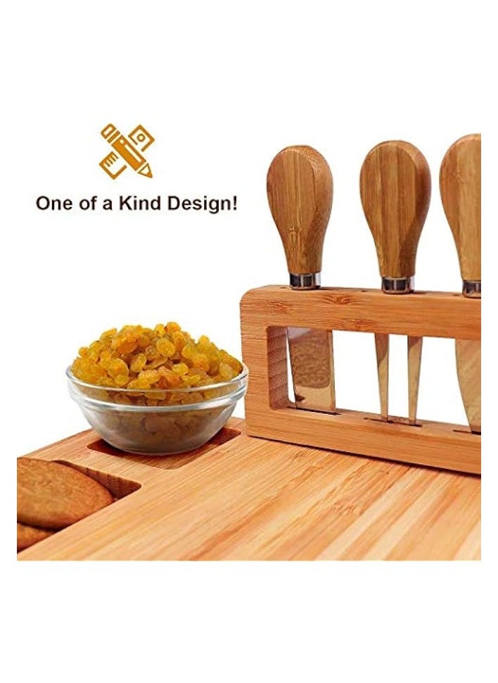 Cheese Board Set, Charcuterie Platter and Serving Meat Board Including 4 Stainless Steel Knife and Serving Utensils