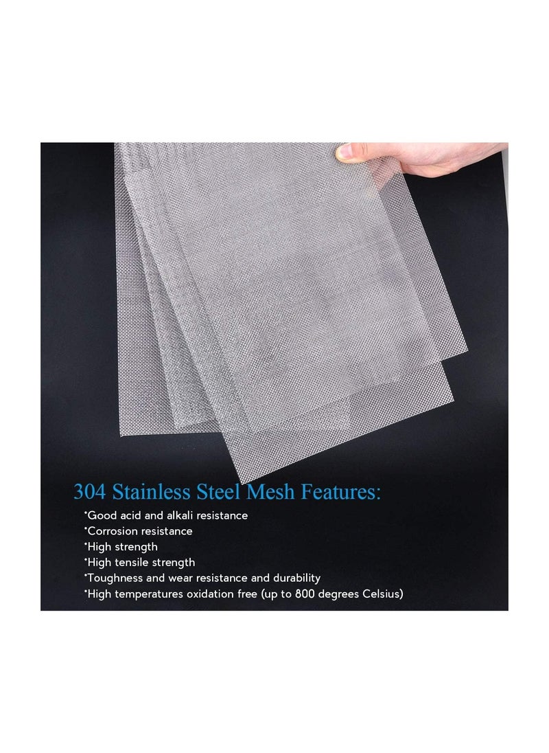 4 Pack 304 Professional Stainless Steel Wire Mesh Sheets, Aperture 1mm, Rustproof, 20 Mesh Steel Mesh, Versatile Wire Mesh, Metal Mesh for Diy Project, for Window, Kitchen or Bathroom, 210mm×300mm