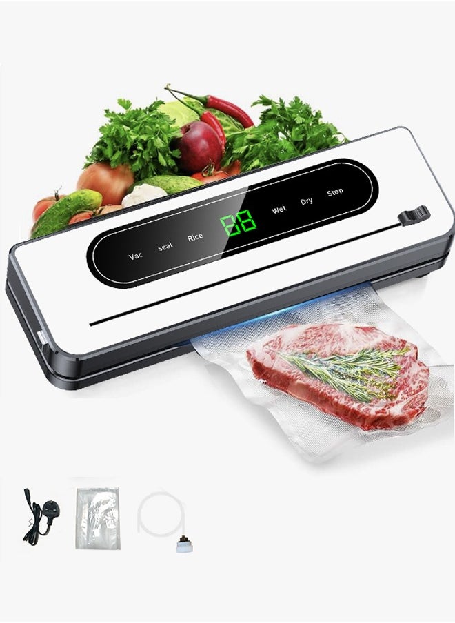 Vacuum Sealer,Full Automatic Vacuum Food Sealer for Food Saver,  Dry & Moist Sealing Modes with Air Sealing System,Built-in Cutter,LED Indicator Lights,10 Vacuum Seal Bags & Air Suction Hose for Bags, Jars and Containers Food Preservation Storage Saver