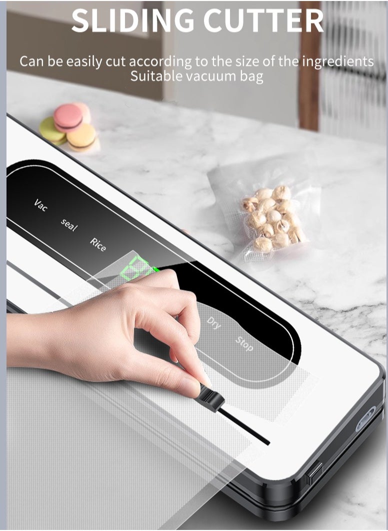 Vacuum Sealer,Full Automatic Vacuum Food Sealer for Food Saver,  Dry & Moist Sealing Modes with Air Sealing System,Built-in Cutter,LED Indicator Lights,10 Vacuum Seal Bags & Air Suction Hose for Bags, Jars and Containers Food Preservation Storage Saver