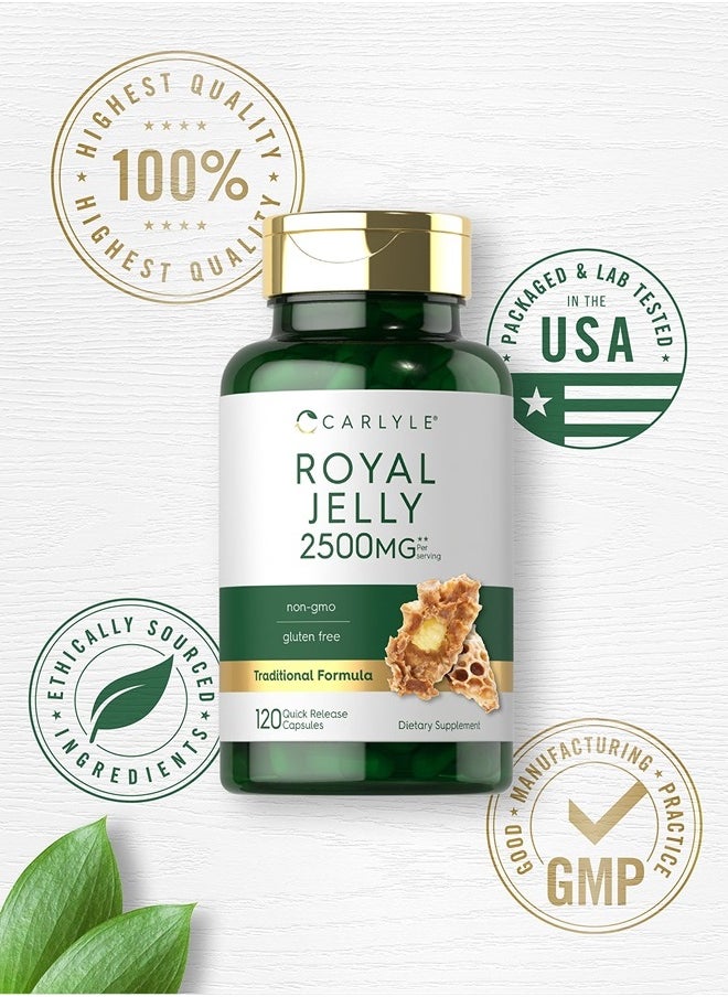 Royal Jelly Capsule | 2500mg | 120 Count | Non-GMO and Gluten Free Formula | Traditional Supplement