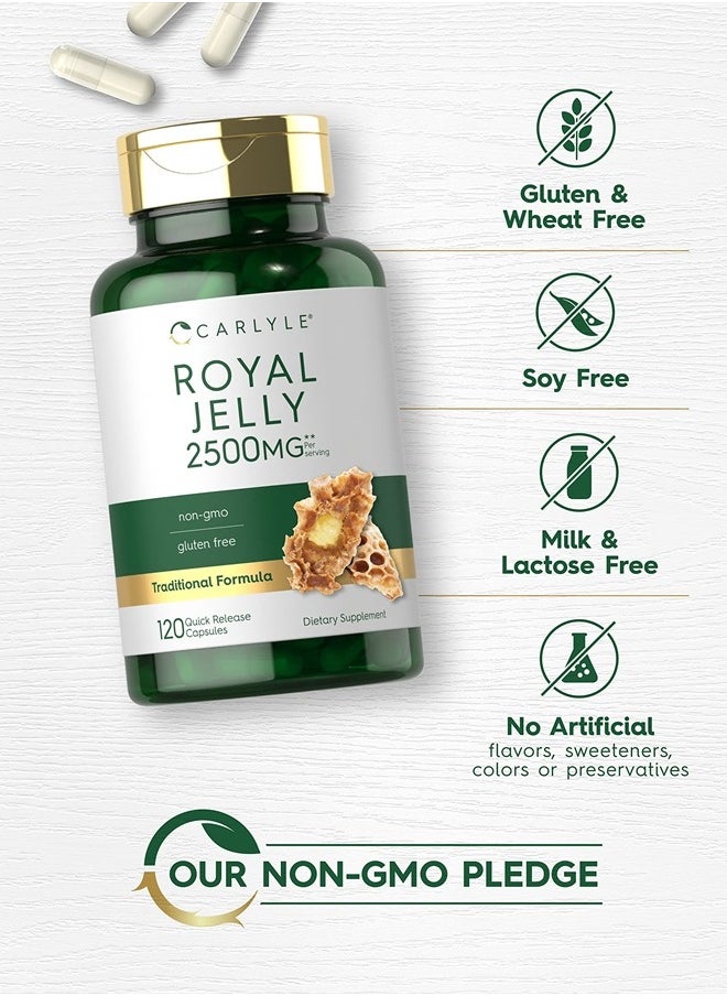 Royal Jelly Capsule | 2500mg | 120 Count | Non-GMO and Gluten Free Formula | Traditional Supplement