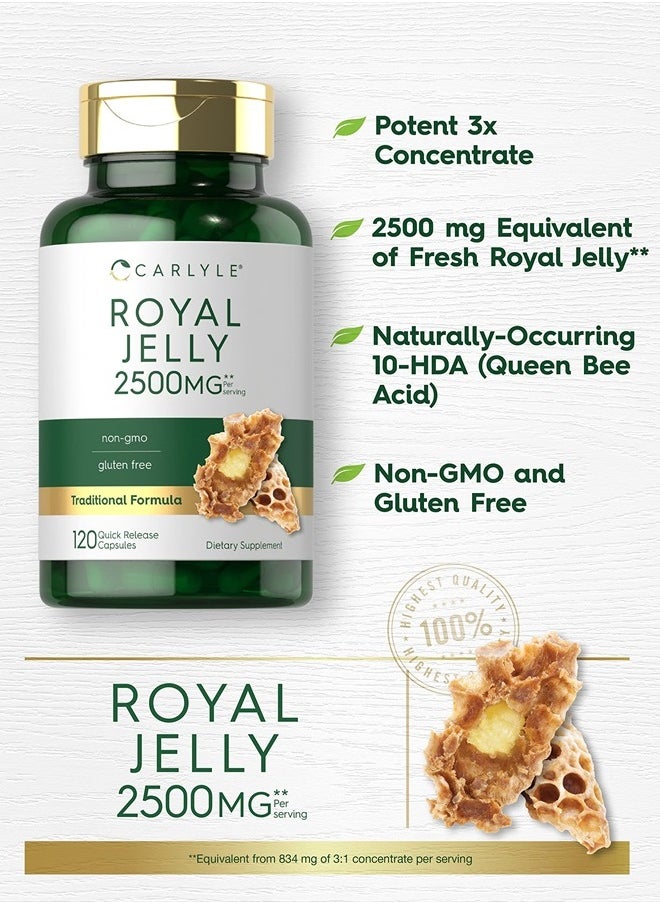 Royal Jelly Capsule | 2500mg | 120 Count | Non-GMO and Gluten Free Formula | Traditional Supplement