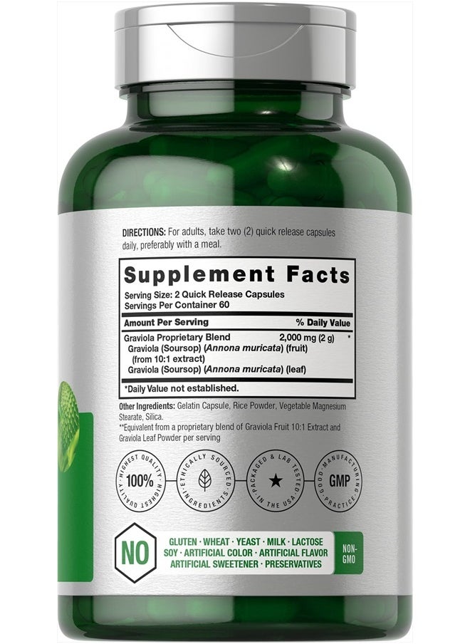 Graviola Extract 2000 mg 120 Capsules | Non-GMO, Gluten Free | Soursop (Annona Muricata)