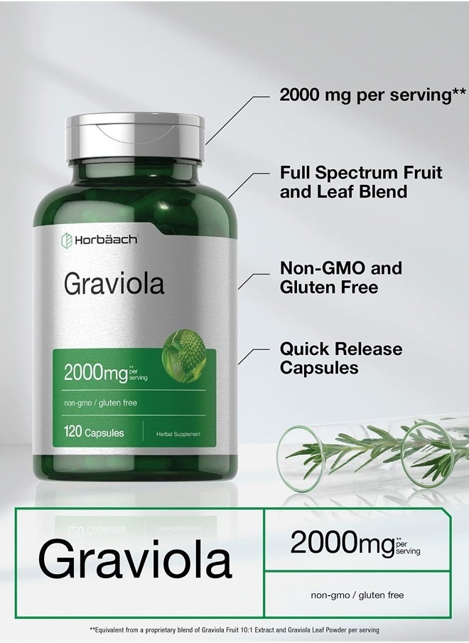 Graviola Extract 2000 mg 120 Capsules | Non-GMO, Gluten Free | Soursop (Annona Muricata)