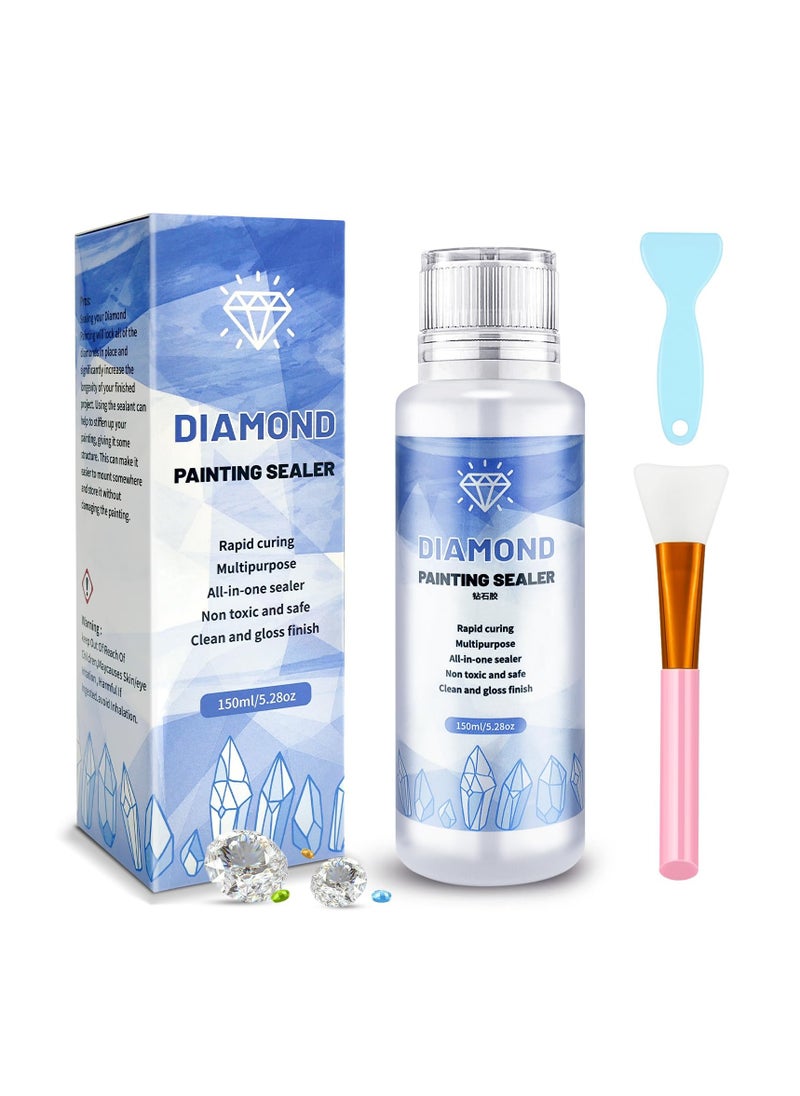 Diamond Painting Sealer for Permanent Hold and Glossy Finish |150ML Sealer with Applicator Brush | Ideal for Diamond Art, Puzzles, and Crafts | Safe, Fast-Drying, and Easy to Apply (5.28OZ)