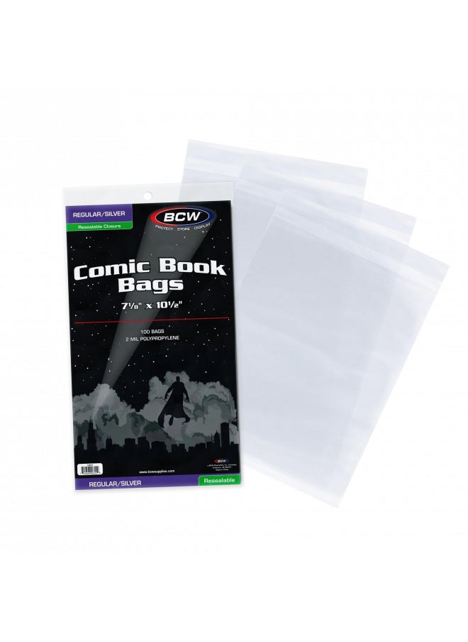 BCW Resealable Silver/Regular Comic Book Bags, Clear 2-mil Polypropylene | 7-1/8