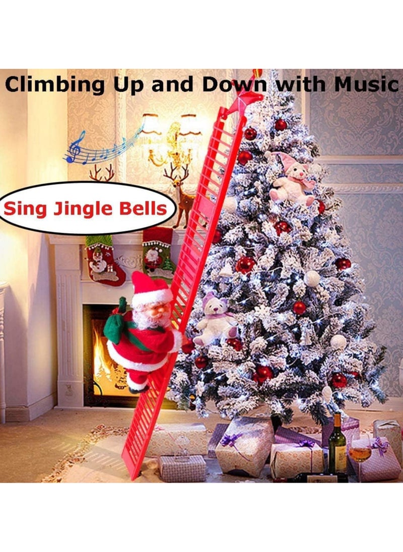 Electric Climbing Santa Claus Christmas Decoration,Electric Climbing Up and Down Ladder Santa Claus with with Music Funny Singing Christmas Tree Decorations Christmas Gift for Kids