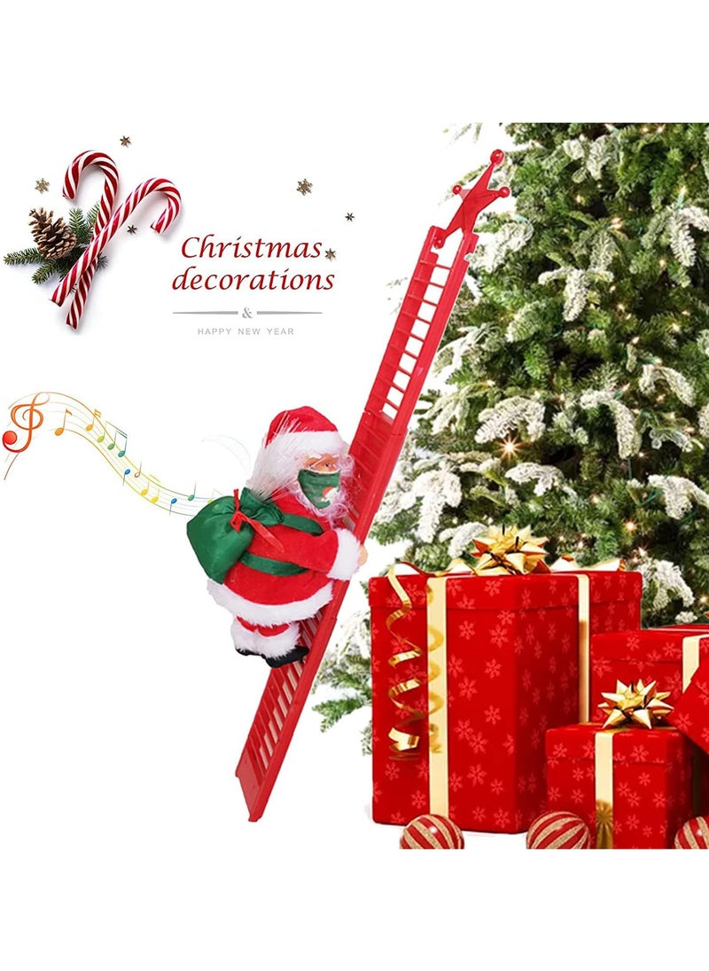 Electric Climbing Santa Claus Christmas Decoration,Electric Climbing Up and Down Ladder Santa Claus with with Music Funny Singing Christmas Tree Decorations Christmas Gift for Kids