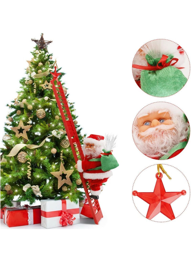 Electric Climbing Santa Claus Christmas Decoration,Electric Climbing Up and Down Ladder Santa Claus with with Music Funny Singing Christmas Tree Decorations Christmas Gift for Kids