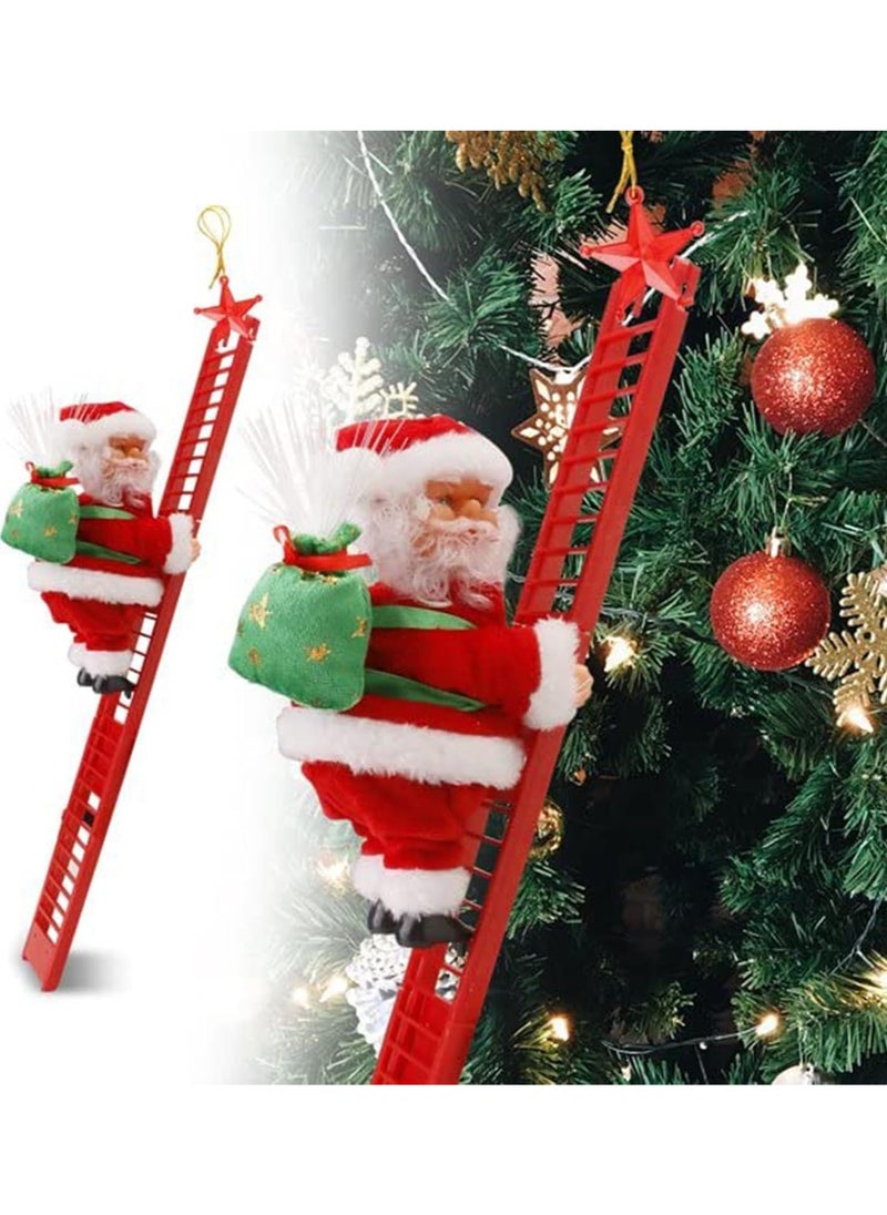 Electric Climbing Santa Claus Christmas Decoration,Electric Climbing Up and Down Ladder Santa Claus with with Music Funny Singing Christmas Tree Decorations Christmas Gift for Kids