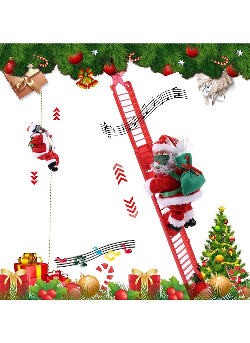 Electric Climbing Santa Claus Christmas Decoration,Electric Climbing Up and Down Ladder Santa Claus with with Music Funny Singing Christmas Tree Decorations Christmas Gift for Kids