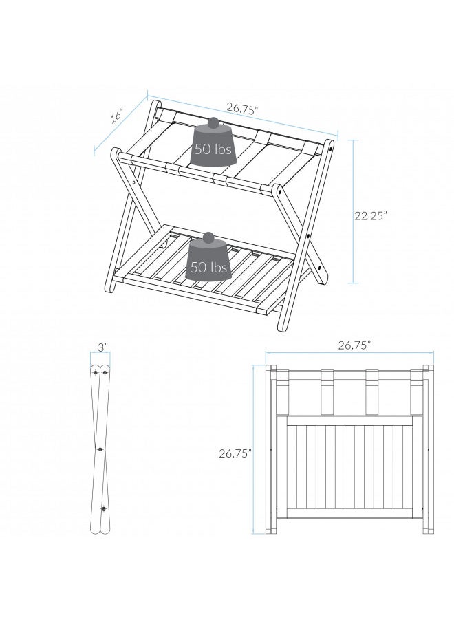 Casual Home Luggage Rack, Walnut, Solid Wood