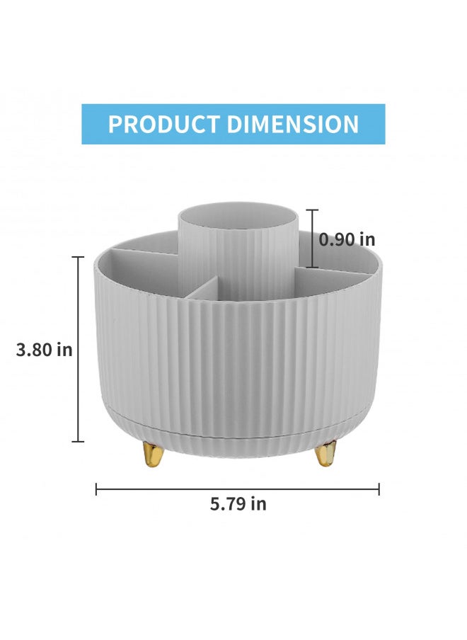 Marbrasse Desk Organizer, 360-Degree Rotating Pen Holder for Desk, Desk Organizers and Accessories with 5 Compartments Pencil Organizer, Art Supply Storage Box Caddy for Office, Home (Grey)