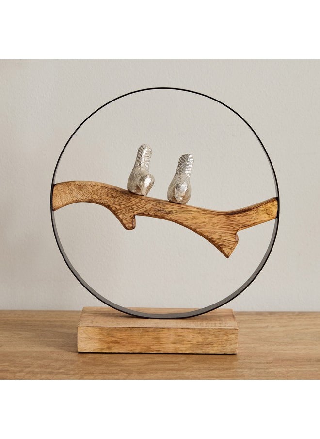 Rayon Aluminium Twin Birds in a Ring Table Accent with Wooden Base 25.5 x 9 x 28 cm