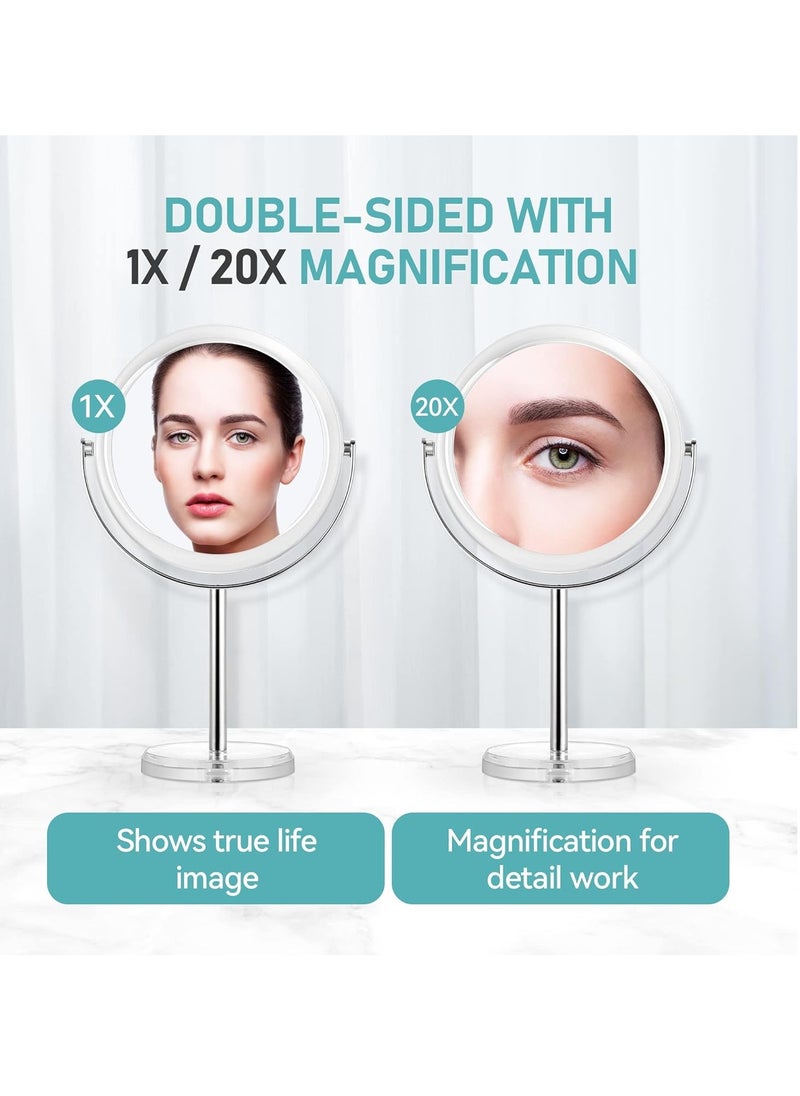 MIYADIVA 20X Magnifying Makeup Mirror,Double Sided 1X & 20X Magnifying Mirror with Stand,Tabletop Magnified Vanity Mirror with 360°Rotation for Bathroom or Bedroom 7.8 Inch