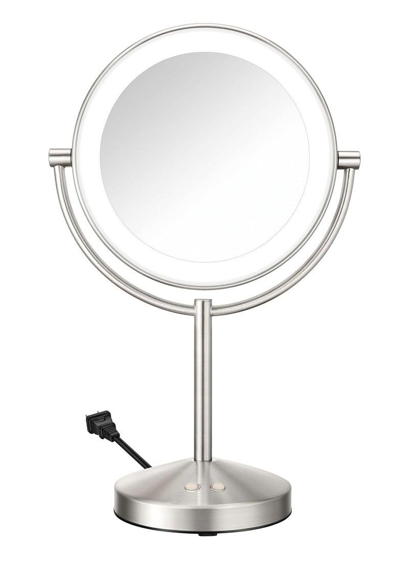 Conair Lighted Makeup Mirror, LED Vanity Mirror, 1X/10x Magnifying Mirror, Corded in Satin Nickel Finish