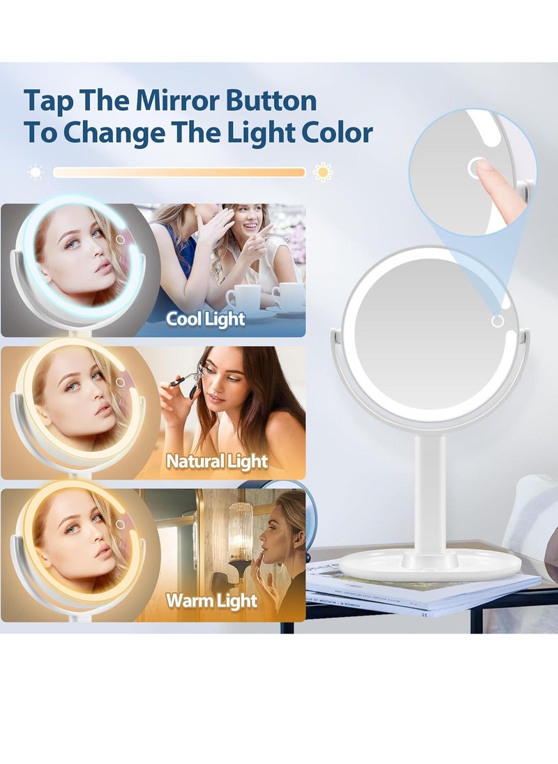 Lighted Makeup Mirror, 20X Magnifying Mirror with Light and Adjustable Brightness, Vanity Mirror with 3 Color Light, 2-Sided Tabletop Mirror, Detachable Travel Makeup Mirror with Light 8.8 In