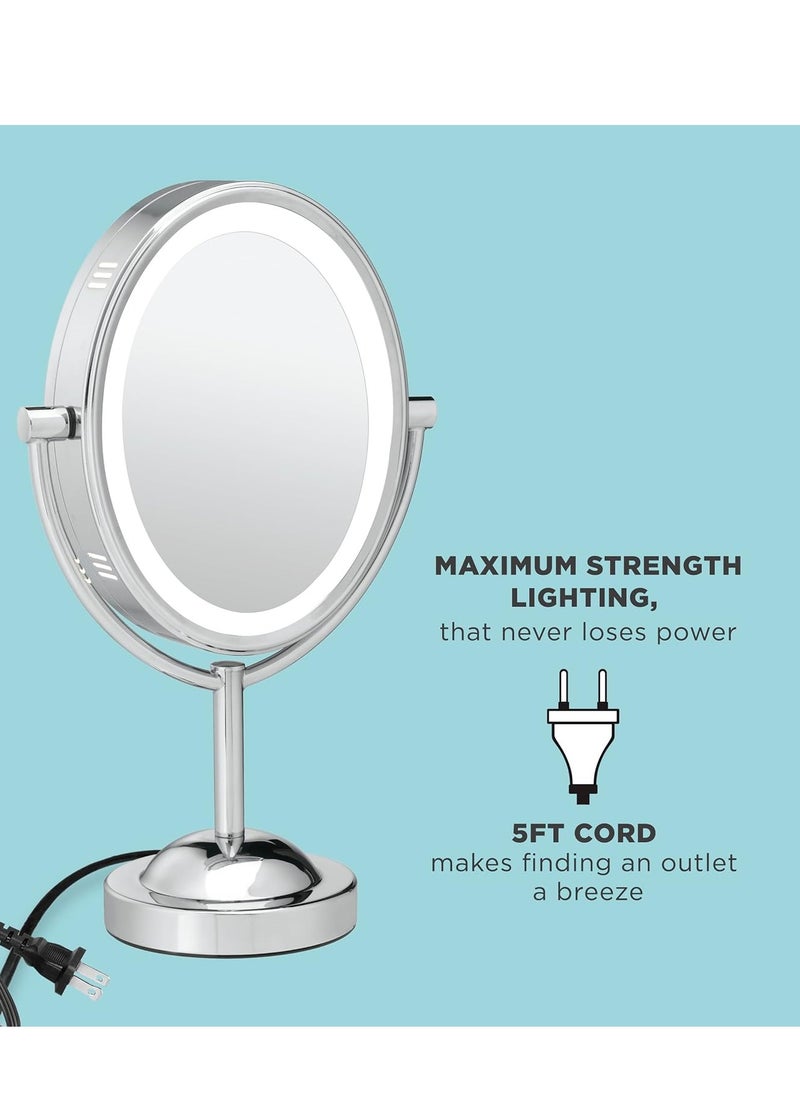 Conair Lighted Makeup Mirror, LED Vanity Mirror, 1X/7X Magnifying Mirror, Double Sided, Corded in Polished Chrome