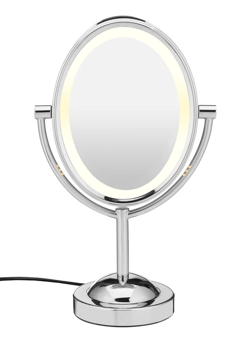 Conair Lighted Makeup Mirror, LED Vanity Mirror, 1X/7X Magnifying Mirror, Double Sided, Corded in Polished Chrome