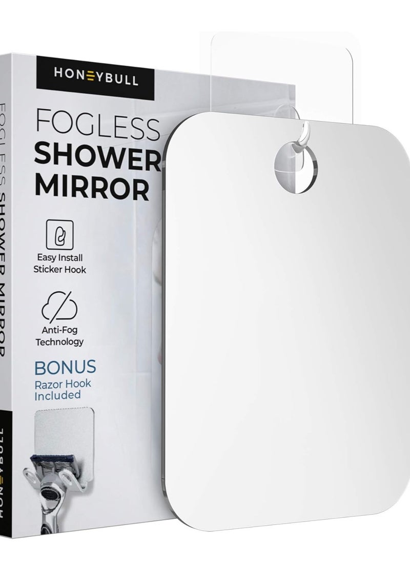 HONEYBULL Shower Mirror Fogless for Shaving - Flat Anti Fog Mirror with Razor Holder for Shower, Mirrors, Shower Accessories, Bathroom Mirror & Accessories, Holds Razors for Men (Medium 6x8in)