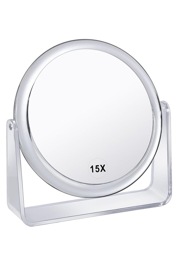 15X Vanity Mirror Makeup Mirror,1X/15X Magnification Double Sided Magnifying Mirror,360 Degree Swivel Desk Mirror,Portable Table Counter top Mirror for Bathroom Shaving Mirror,Gift for Women