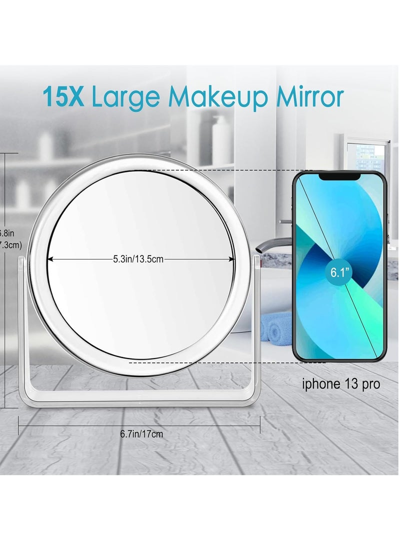 15X Vanity Mirror Makeup Mirror,1X/15X Magnification Double Sided Magnifying Mirror,360 Degree Swivel Desk Mirror,Portable Table Counter top Mirror for Bathroom Shaving Mirror,Gift for Women