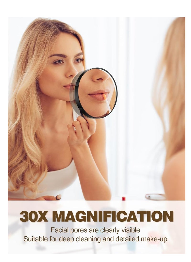 30X Magnifying Mirror with 2 Suction Cups, 3.5 inches Magnified Makeup Mirror and Slant Tweezers,Black，1PC