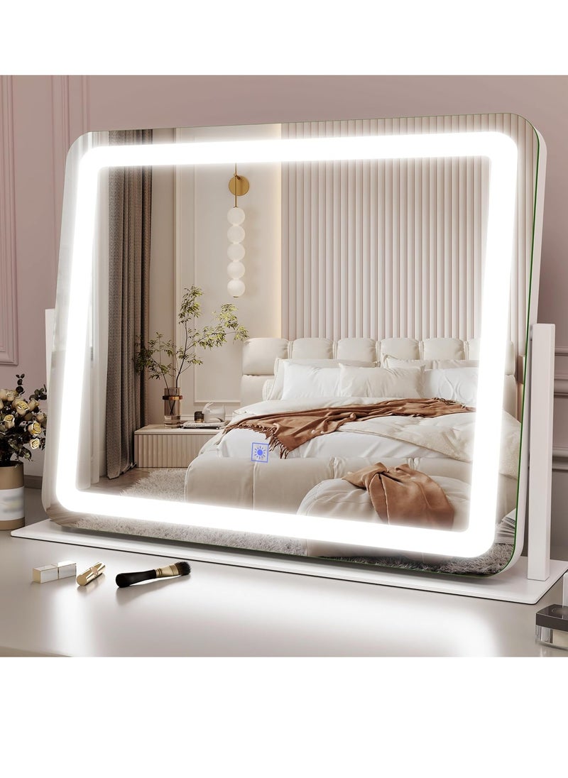 Vanity Mirror Makeup Mirror with Lights, Large Lighted Vanity Mirror, Light Up Mirror with Smart Touch 3 Colors Dimmable, Tabletop Mirror for Makeup Desk, 360° Rotation, 22