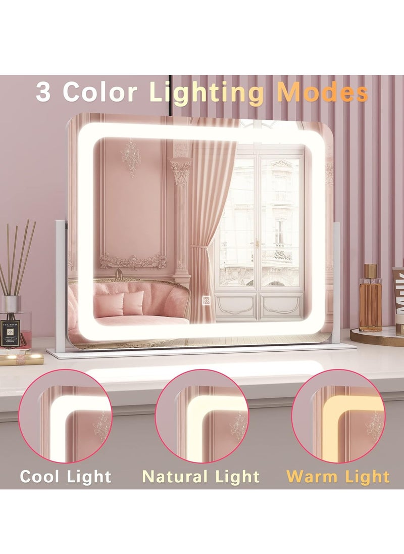 Vanity Mirror Makeup Mirror with Lights, Large Lighted Vanity Mirror, Light Up Mirror with Smart Touch 3 Colors Dimmable, Tabletop Mirror for Makeup Desk, 360° Rotation, 22