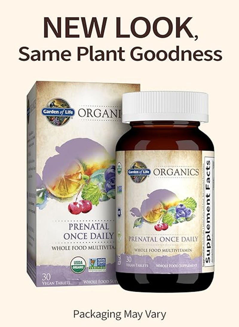 Organics Prenatal Once Daily Whole Food Multi Vitamin Supplement 30 Vegan Tablet