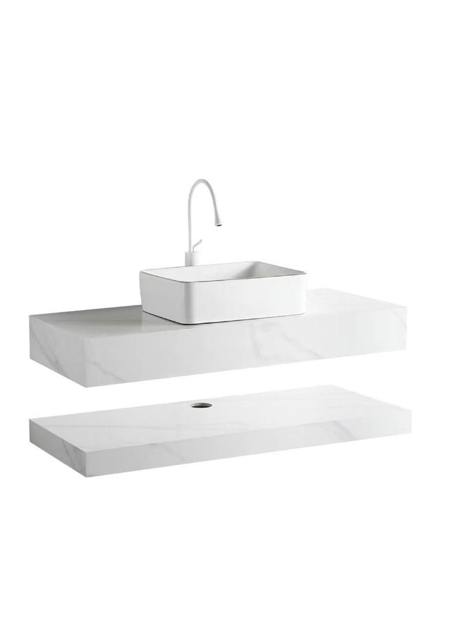 Milano Plus Este Marble Single Counter Top Basin Sj03 1200 X 500Mm (2 Pieces /Set) White Porcelain And Ceramic Single Basin Wall Mounted Wash Basin Lavatory Sink For Toilet Bathroom - White