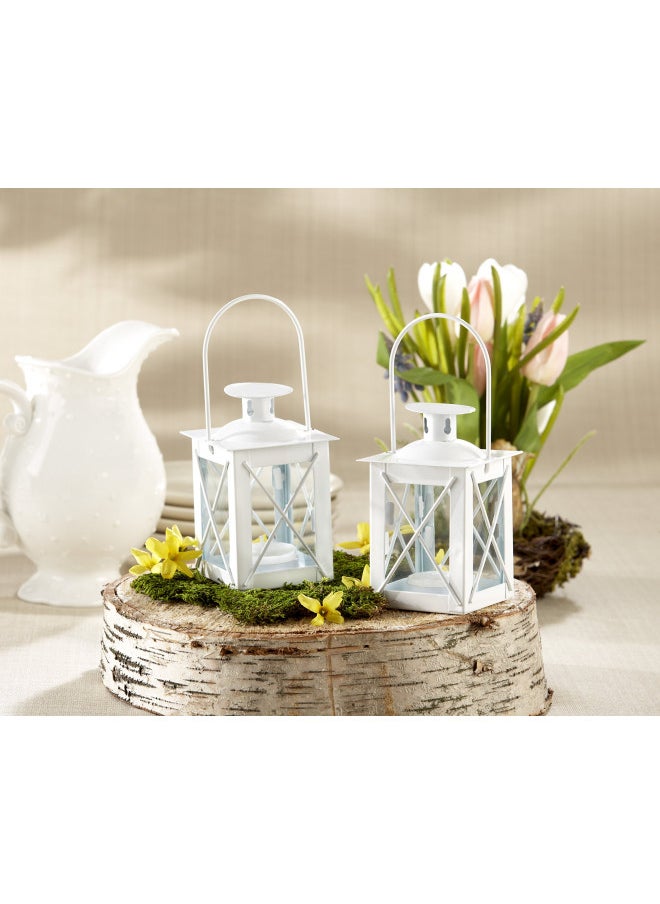 Kate Aspen Luminous Metal Mini Lanterns, Vintage Teal Light Candle Holders, White