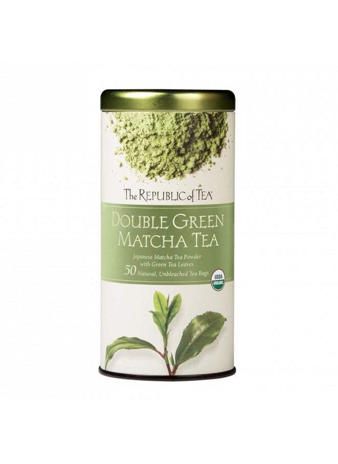 The Republic of Tea Organic Double Green Matcha, Gourmet Blend of Organic Green Tea And Matcha Powder, 50 Count