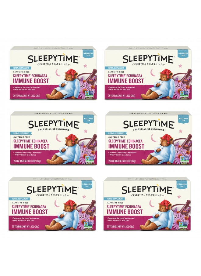 Celestial Seasonings Wellness Tea, Sleepytime Echinacea Immune Boost, Caffeine Free Sleep Tea, 20 Tea Bags (Pack of 6)