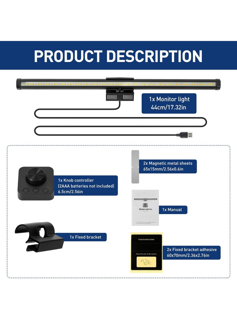 Computer Monitor Light Bar, Screen Monitor Light with Wireless Remote Control, Adjustable Brightness & Color Temperature, Touch Control/No Screen Glare Monitor Lamp with USB Powered for Home/Office