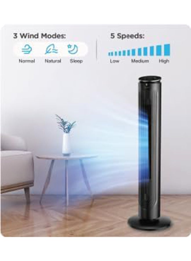 Tower Fan with Multifunction Remote Control, 3 Wind modes-Natural | Slumberous & Normal, 5 Speed Level, Oscillation function, 9 Hours Timer Perfectly Suitable for Home or Office MFZ-100R0BPK Black