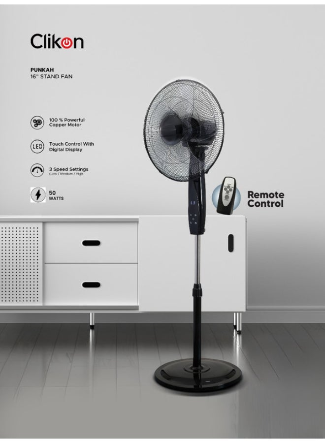 16” Pedestal Stand Fan with Remote Control and Swing function, 3 Speed Levels & Adjustable Height, 5 Leaf Blade with 12 Hours Timer, Best for Home & Office CK2046 Black