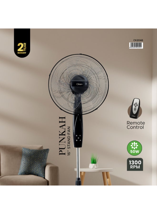 16” Pedestal Stand Fan with Remote Control and Swing function, 3 Speed Levels & Adjustable Height, 5 Leaf Blade with 12 Hours Timer, Best for Home & Office CK2046 Black