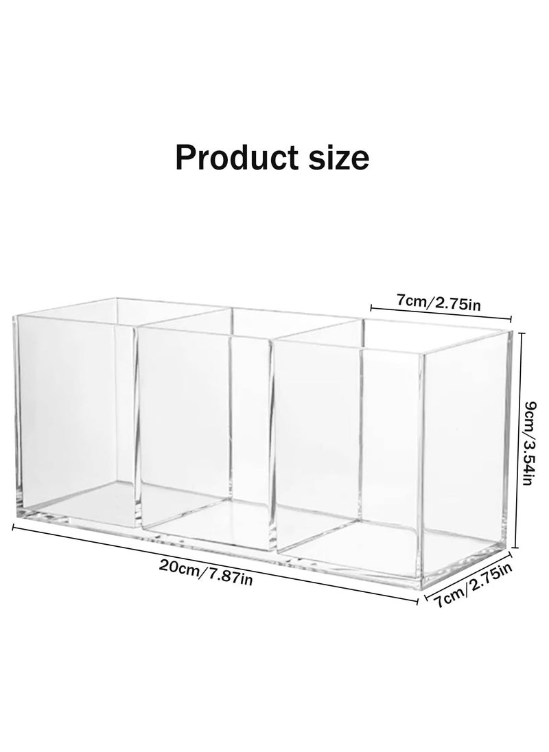 Makeup Brush Holder – Clear Acrylic Makeup Organizer with 3 Compartments, Cosmetic Storage Container for Brushes, Eyeliner, Lipstick, and Makeup Essentials