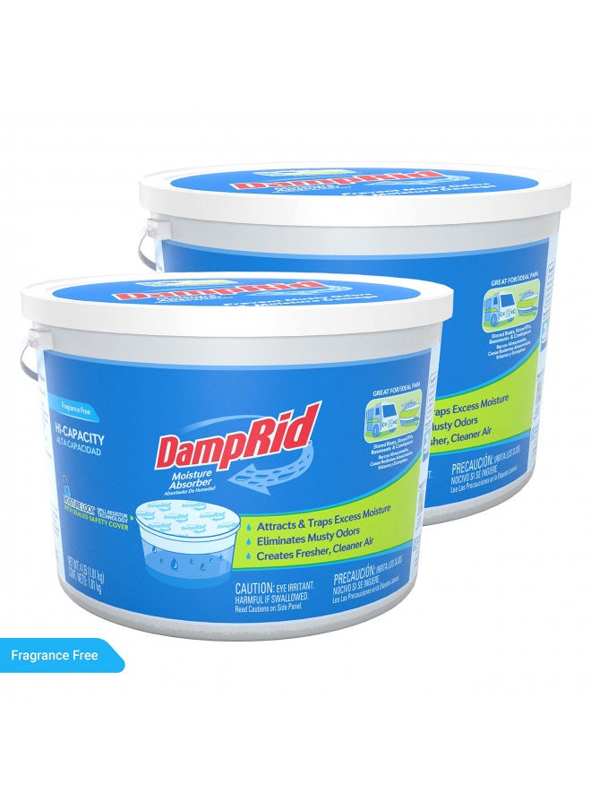 DampRid FG50T Moisture Absorber 4 lb. Hi-Capacity Bucket-for Fresher, Cleaner Air in Large Spaces-2 Pack, 4-Pound, White, 2 Count